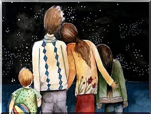 family bonding in front of the stars