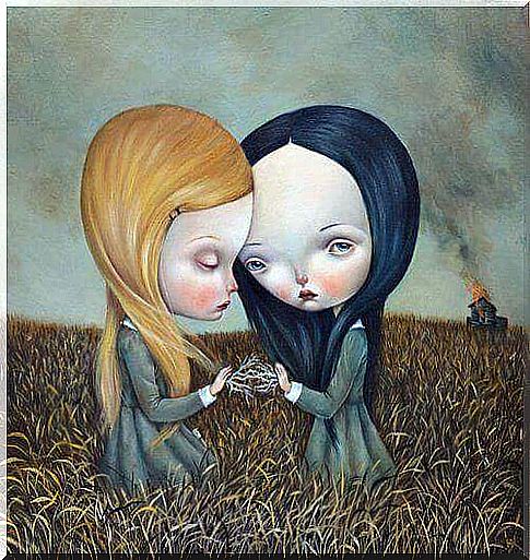 Sisters-sad-and-alone-in-a-field