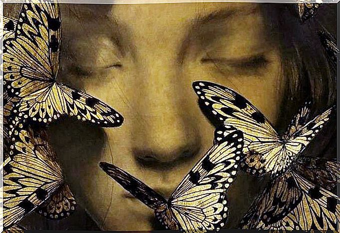 woman surrounded by butterflies